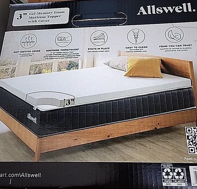 Allswell 3 Inch Gel Memory Mattress Topper with Cover Twin NEW