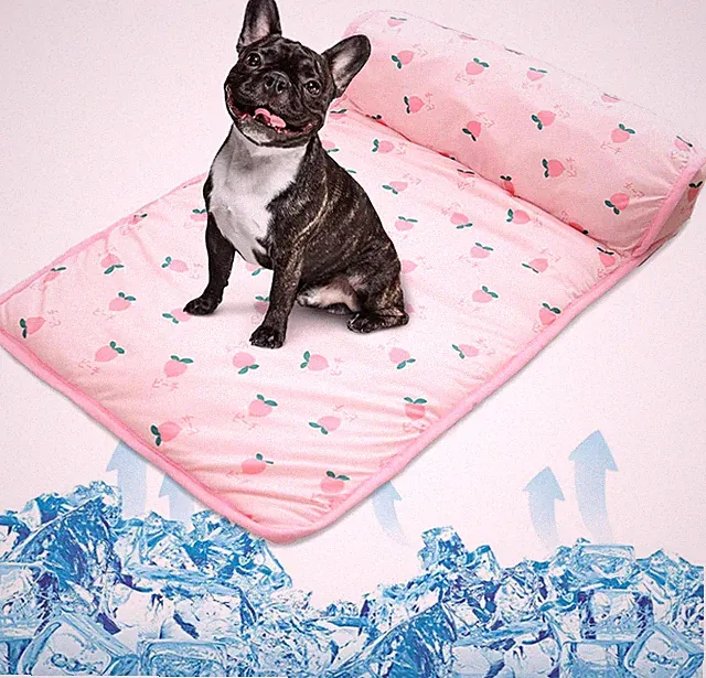 Cooling Dog Bed, Pet Cooling Mat with Pillow, Ice Silk Cooling Dog Blanket, Self