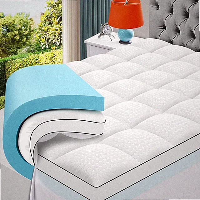 Cooling Gel & Pillow Top 4” Memory Foam Mattress Pad for Back Pain Relief