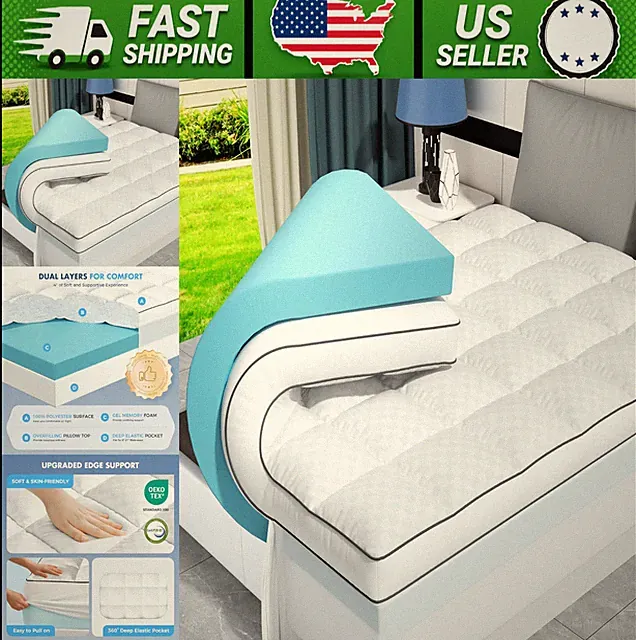 King Size 4 Inch Memory Foam Mattress Topper Cooling Gel Pillow Top White