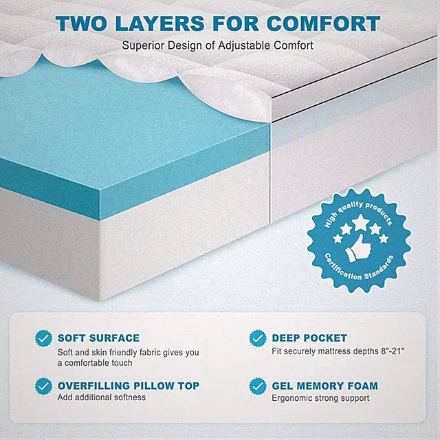 King Size Memory Foam Mattress Topper with Gel Pillow Top