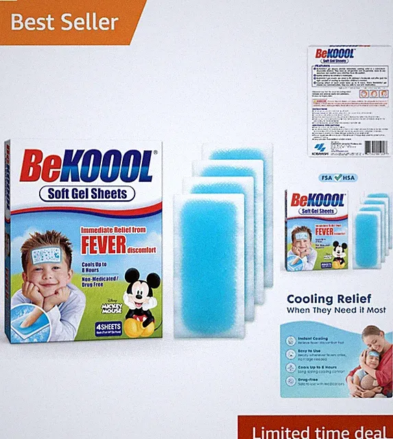 Portable Cooling Gel Sheets for Kids - Fever Relief that Lasts, 4 Count