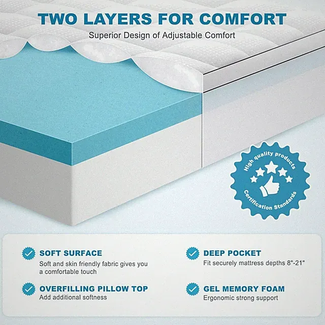 Quilted Pillow Top Mattress Pad King Size - Medium Support