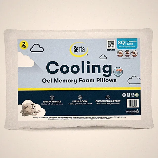 Serta Cooling Gel Memory Foam Bed Pillow, Set of 2 with Fast Shipping In USA.
