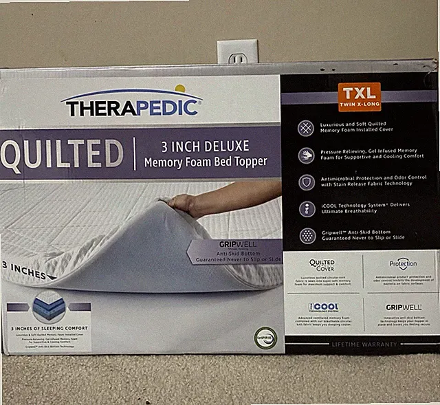 Therapedic 3” Memory Foam Mattress Topper Twin XL Cooling Gel Quilted Cover Bed